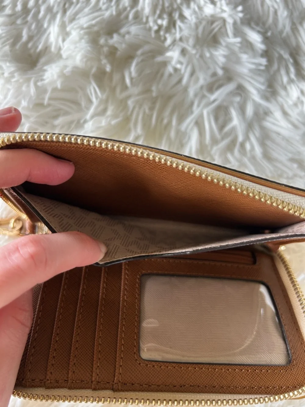 Michael Kors | Ivory/Beige Logo Wristlet with Gold Hardware